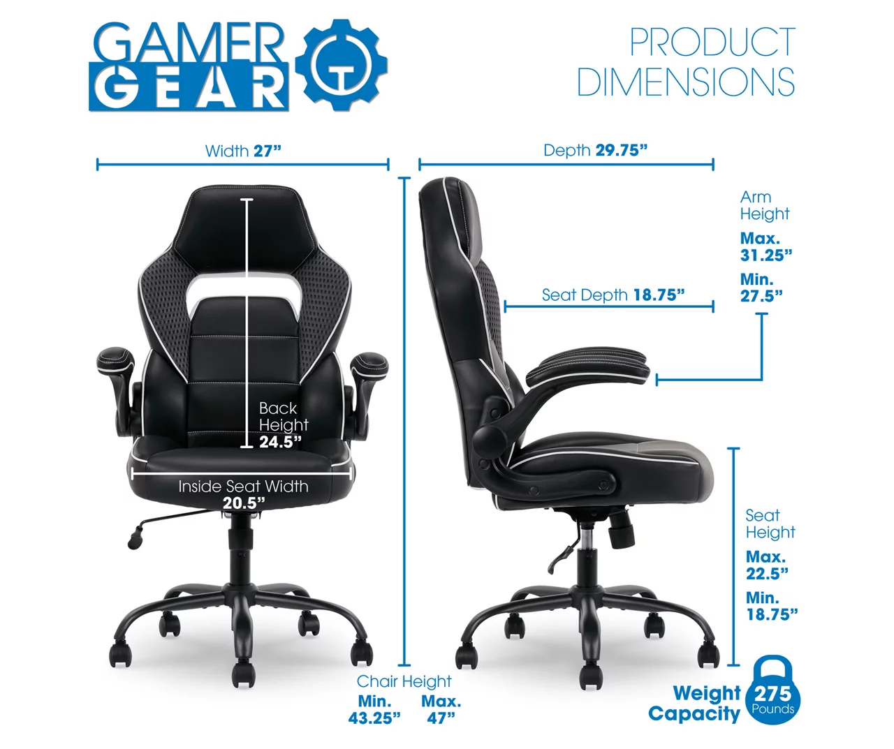 White & Black Faux Leather Gaming Chair - Image 12