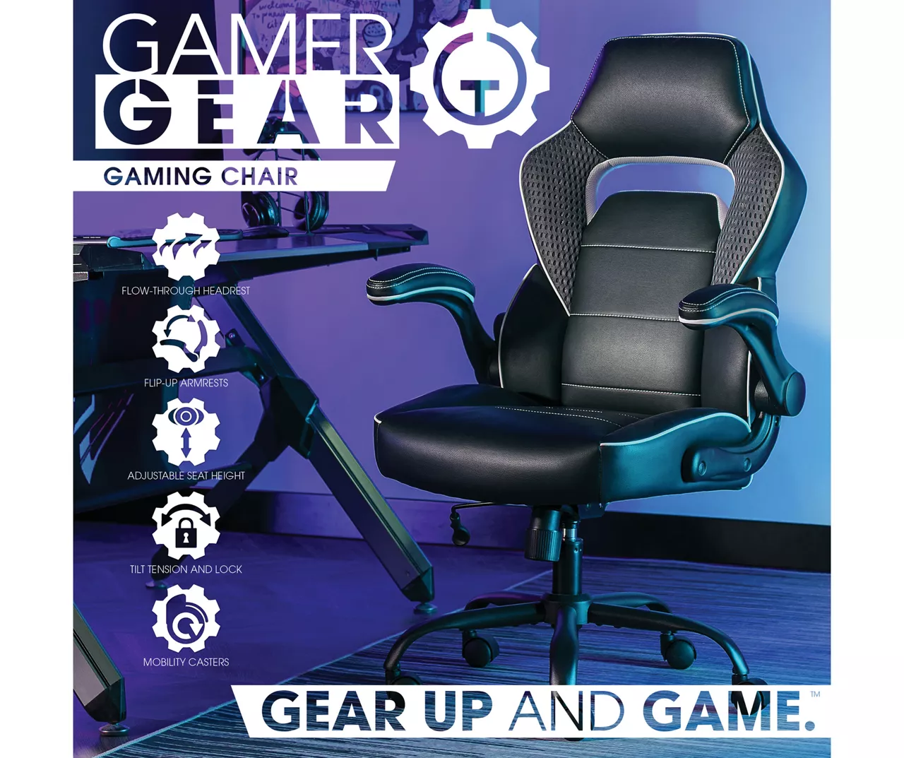 White & Black Faux Leather Gaming Chair - Image 2